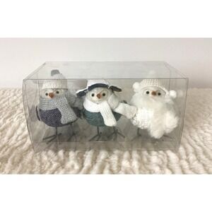 Bird Decor Set of 3 Gray & White Winter Birdie Figures Wondershop New Whimsical